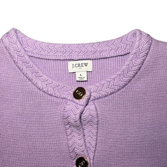 J. Crew 100% Cotton Lilac Cardigan Sweater Size L - Picture 2 of 5